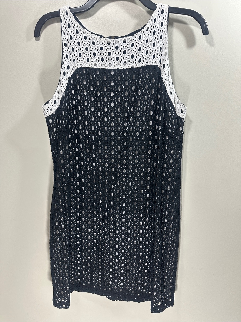 Ruby Rod. Black and White Sleeveless Eyelet Mini Dress 100% Cotton Size 10